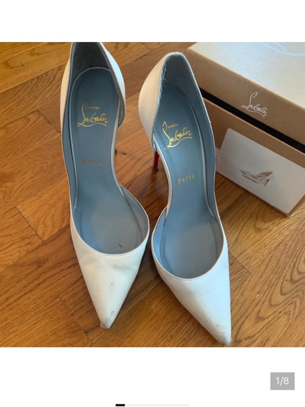 Christian Louboutin White Pointed-Toe Stiletto Pumps with Red Sole